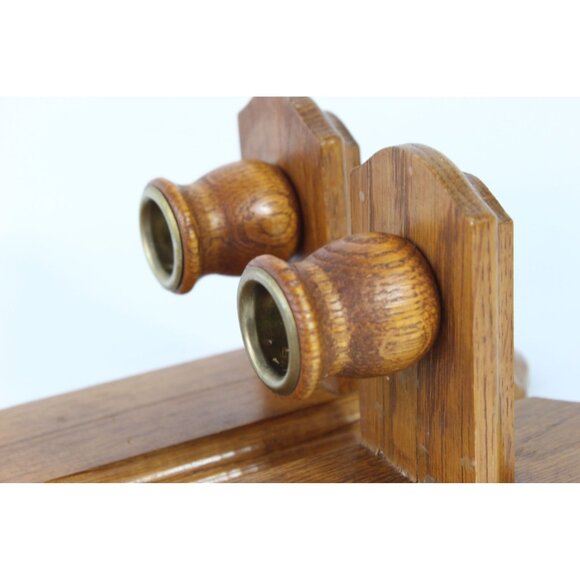 Vintage Wood Wall Candle Sconces Set of Two 14 Inch Oak Finish - Picture 5 of 6